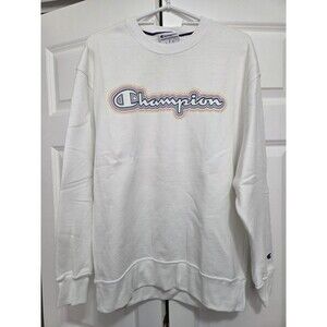 Champion Crewneck Logo Women's White Sweatshirt, Large